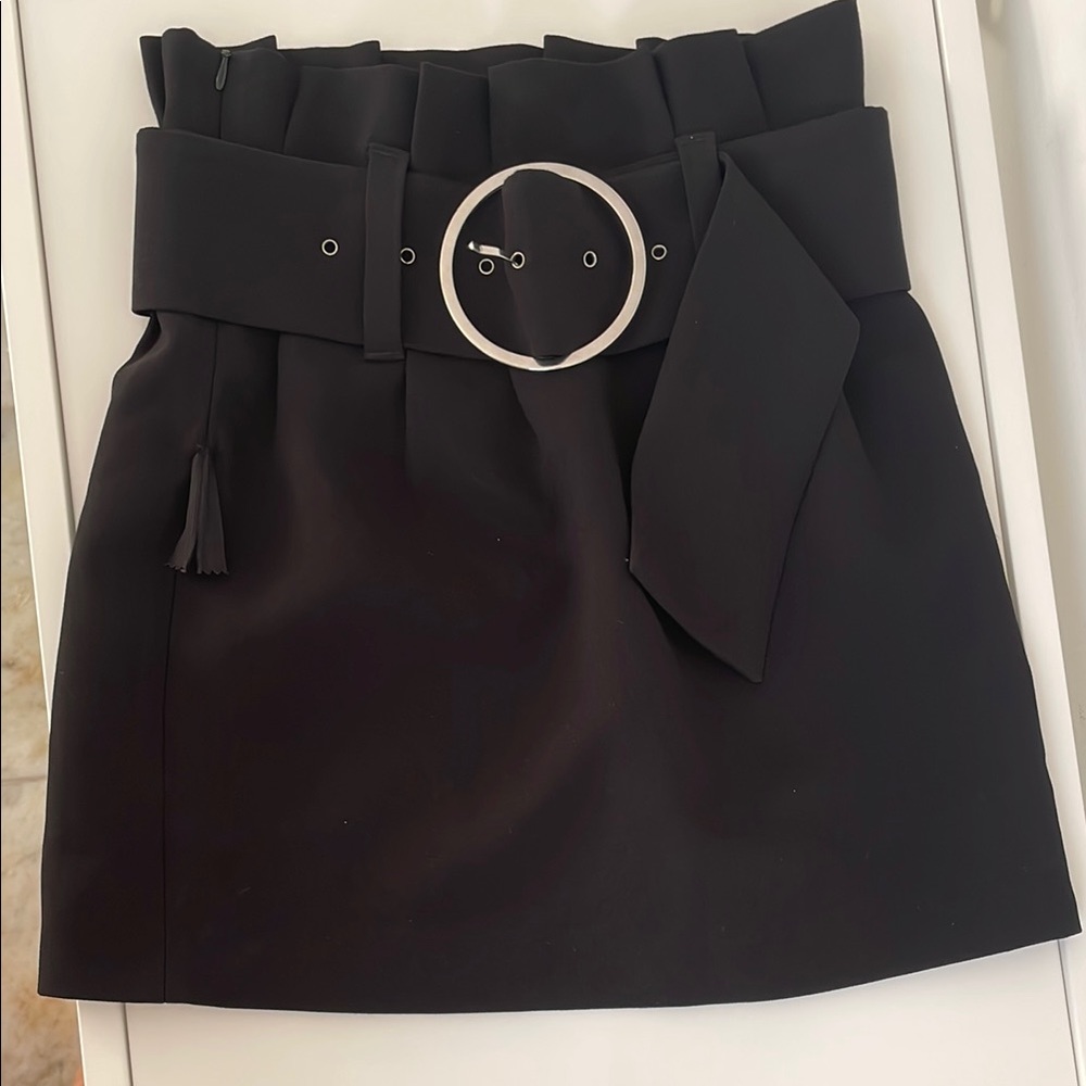 Black Paperbag Waist Mini Skirt with Belt
